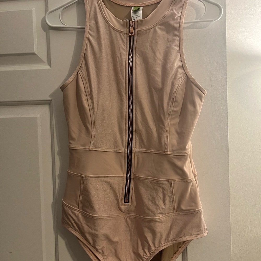 Next Cream One-Piece Swimsuit with Front Zipper